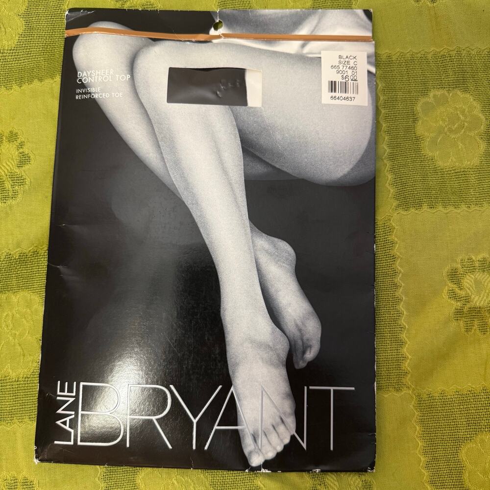 Lane Bryant Daysheer Control Top Pantyhose Black Size C Reinforced Toe NWT NOS